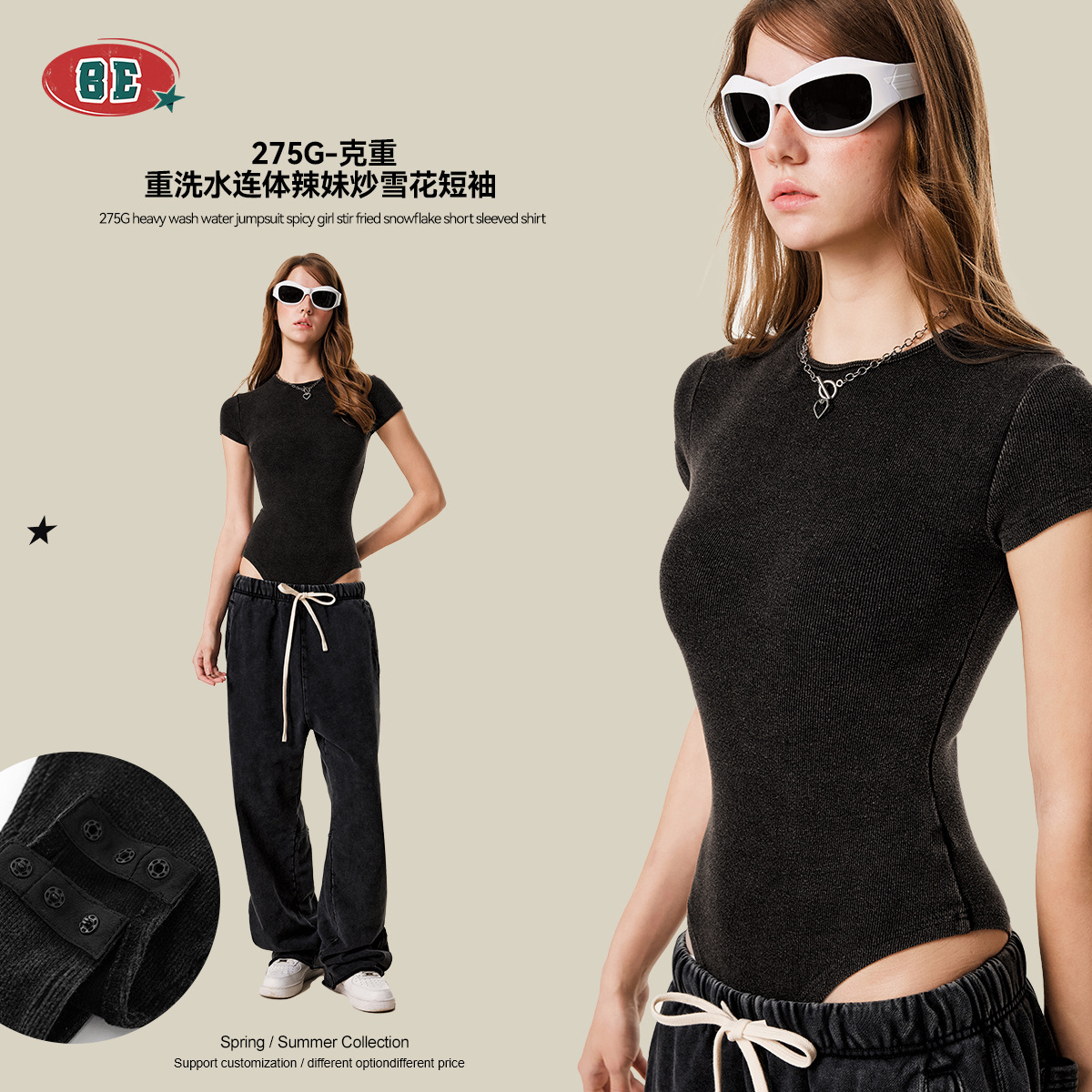 BE women's clothing | 2025 summer Europe and the United States cross-border fitness slim jumpsuit short sleeve stretch slim hot girl jacket women