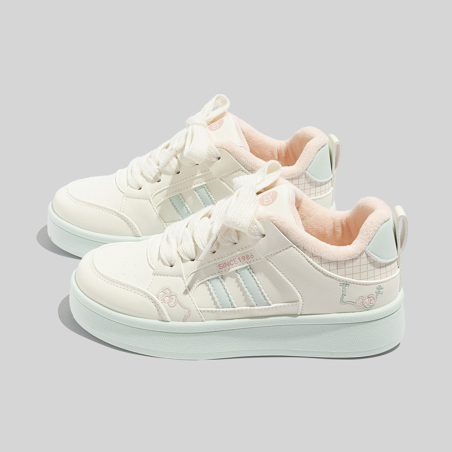 Bell Thick-Soled Fashionable White Shoes for Women 2025 Winter New Velvet Warm Casual Sneakers Two-Cotton Shoes B2318