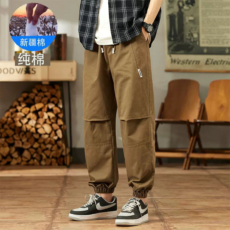 男装高街复古纯棉工装裤男裤束脚重工水洗男士休闲长裤冲锋裤潮牌