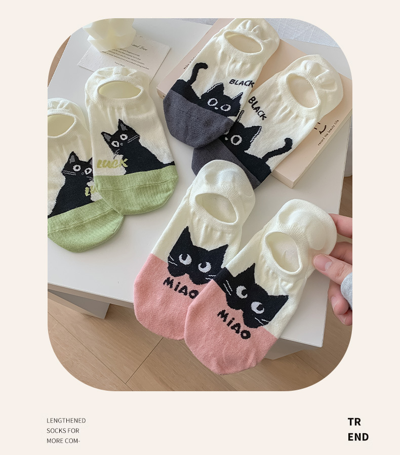 Cotton Fabric Type A Pair Quantity Daily Occasion absorb sweat, anti-friction, Invisible Function A Pair Cute Korean Style Women's Animal Cat Cotton Ankle Socks