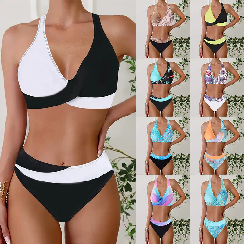 Split swimwear, plus size, European style, high waist