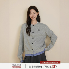 原野空间GRASS SPACE假两件格子开衫卫衣女春秋休闲长袖上衣外套