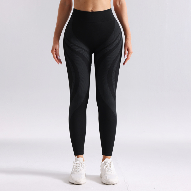 2025 pantalones de yoga de color de contraste de cintura alta transpirables sin costuras para mujer pantalones de ropa de yoga deportiva a rayas largas con cadera ajustada