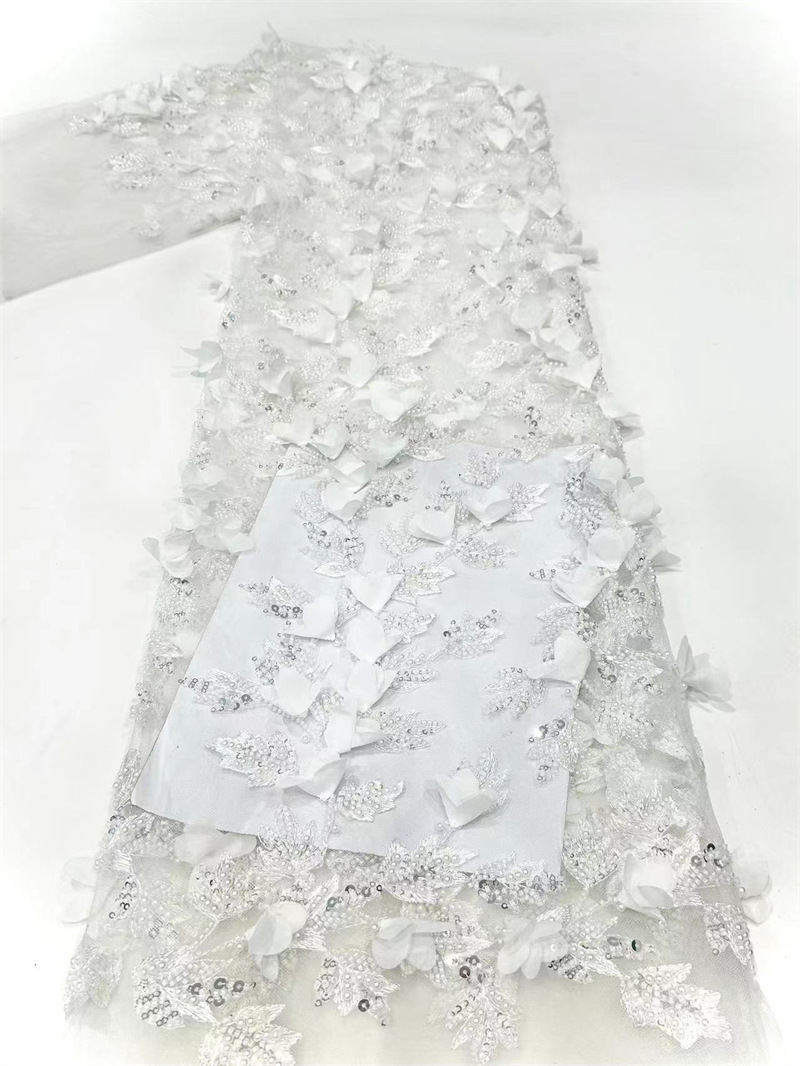 Embroiderado de tubo de perlas delicada tela de decalca hecha a mano, cuentas de burbuja, sequin, bordado de tubo de perlas, vestido de boda, tela
