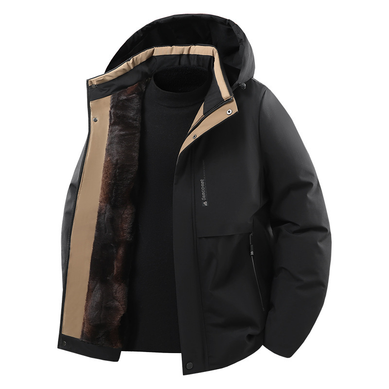 Men's Graphene Thermal Cotton Jacket Thickened Business Casual Detachable Hood Cotton Coat Puffer Jacket