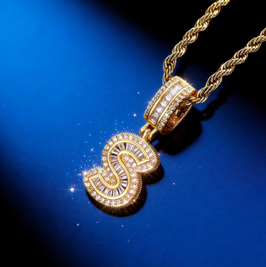 Hip-hop pop transfronterizo letras colgantes collares de piedras joyerías personales europeas y estadounidenses nicho diseño collar de hombre