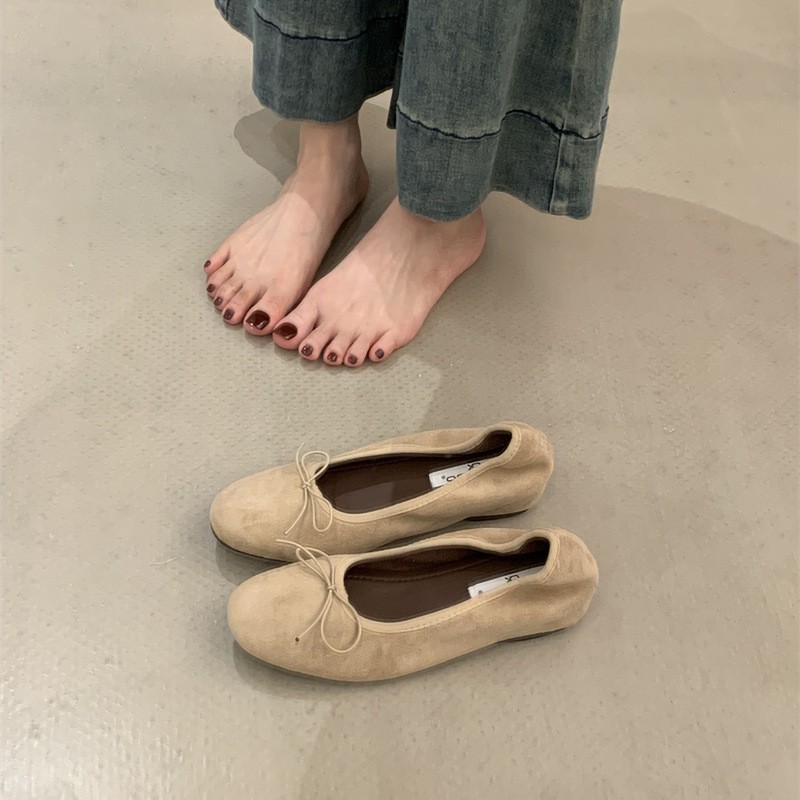 韩版早春新款浅口复古风小皮鞋低跟平底鞋蝴蝶结单鞋绒面奶奶鞋女|undefined