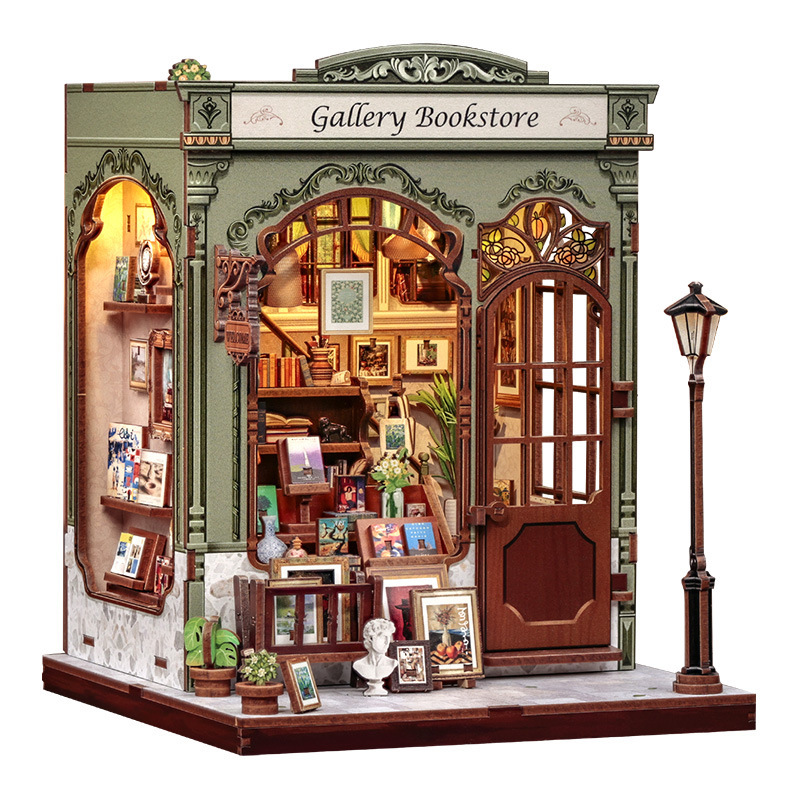 新品画廊书店拼装小屋创意微缩拼装模型摆件复古手工玩具|undefined