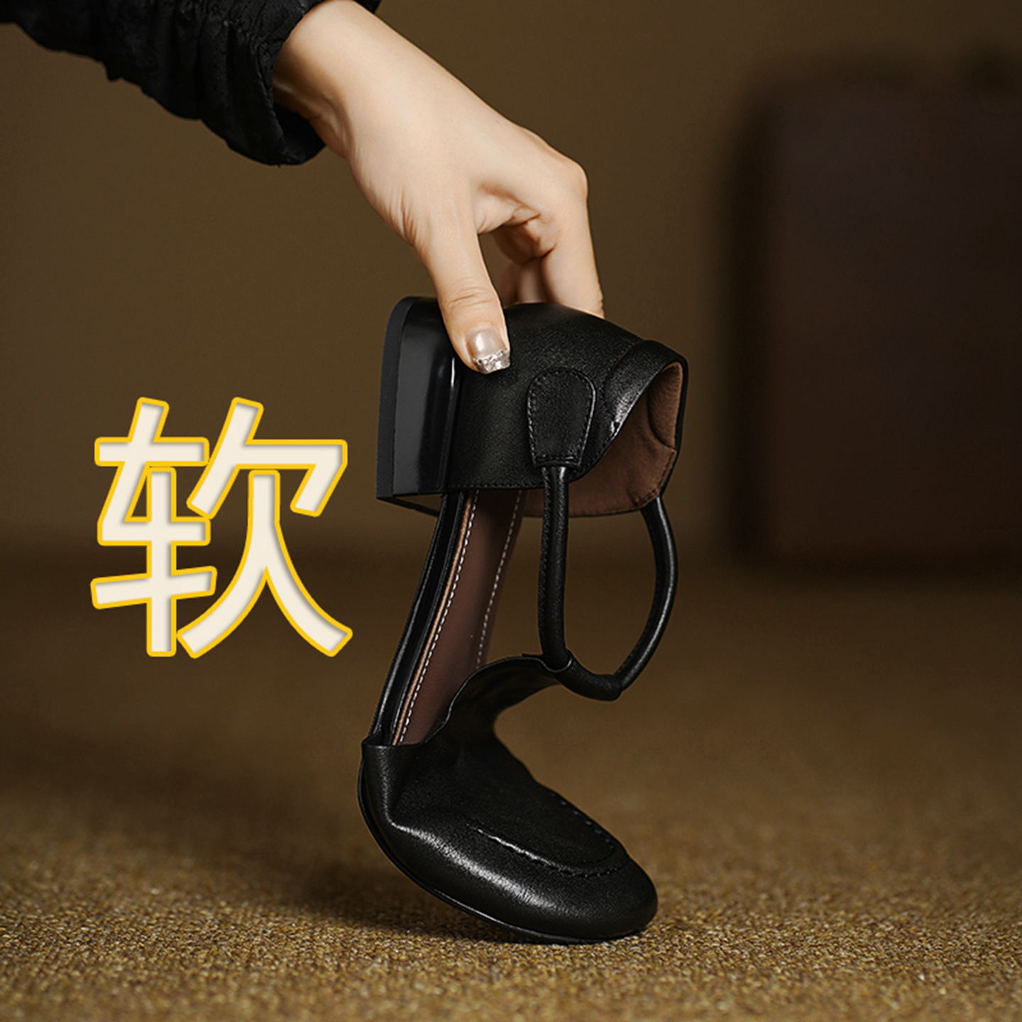 Dép sandal nữ quai ngang mũi tròn đế bằng da bò phong cách retro — màu nâu chi tiết 1