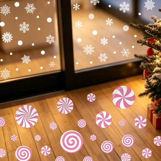 跨境圣诞节粉色糖果家居墙面装饰墙贴自粘白色雪花气氛地板贴纸