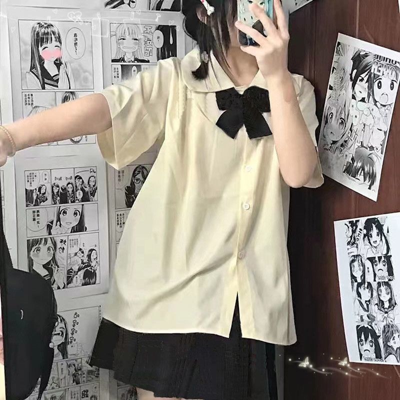 Jk Uniform Genuine Original Round Neck Short-Sleeved Shirt Women's Summer Doll Collar Top Sweet Preppy Style School Uniform Suit Jk Uniform Genuine Original Round Neck Short-Sleeved Shirt Women's Summer Doll Collar Top Sweet Preppy Style School Uniform Suit