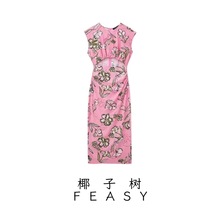 亚马逊跨境外贸欧美女装2024夏季新款欧美风亚麻混纺印花连衣裙