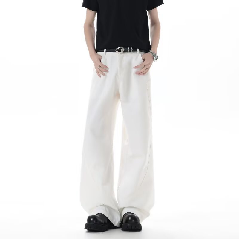 American-Style White Basic Loose Straight-Leg Jeans for Men, Autumn Cleanfit Slightly Flared Casual Wide-Leg Pants American-Style White Basic Loose Straight-Leg Jeans for Men, Autumn Cleanfit Slightly Flared Casual Wide-Leg Pants