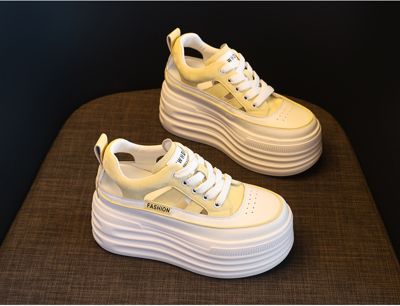 Giày sneaker nữ đế dày tăng chiều cao, phong cách thể thao — màu trắng chi tiết 4