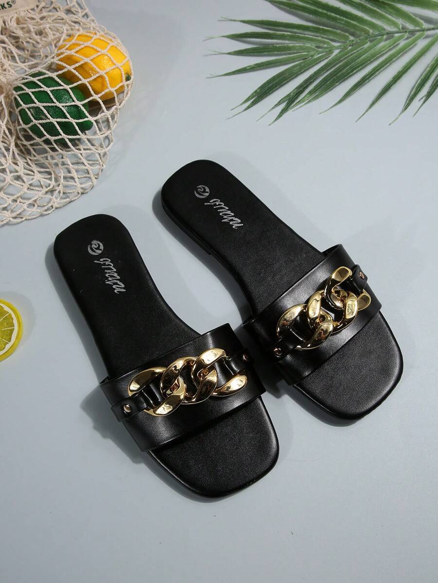 Zapatillas Planas de Punta Cuadrada para Mujer de Cuero Sintético, Resistente al Desgaste, para Uso Diario