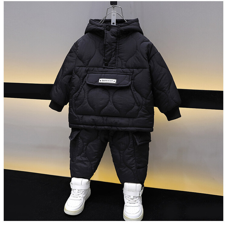 Jungen Clip 2024 Neue Kinder Einfarbig Verdickt Zwei Stück Set Baby Winter Baumwolle Mantel Mode_voghion.com