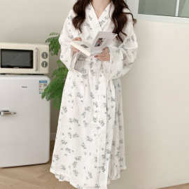 2023 新款睡袍女春秋碎花浴袍长款和服ins宽松睡衣家居服
