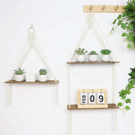 北欧风波西米亚手工编织置物架复古色墙架花盆架置物架跨境热卖