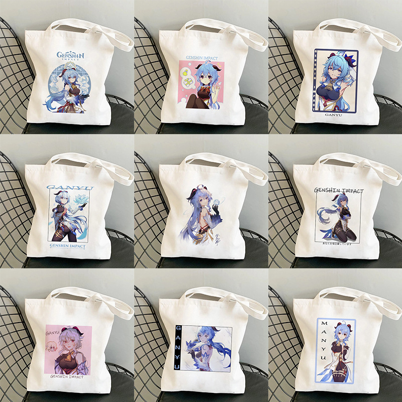 Comercio exterior transfronterizo Genshin Impact Original Shen Ganyu impresa bolsa de lona bolsa de hombro bolsa de moda en stock