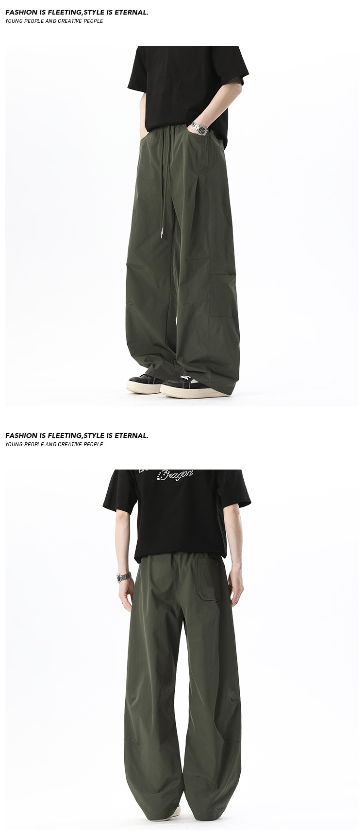 Casual Cargo Trousers With Drawstring For Men And Women, Pleated_voghion.com