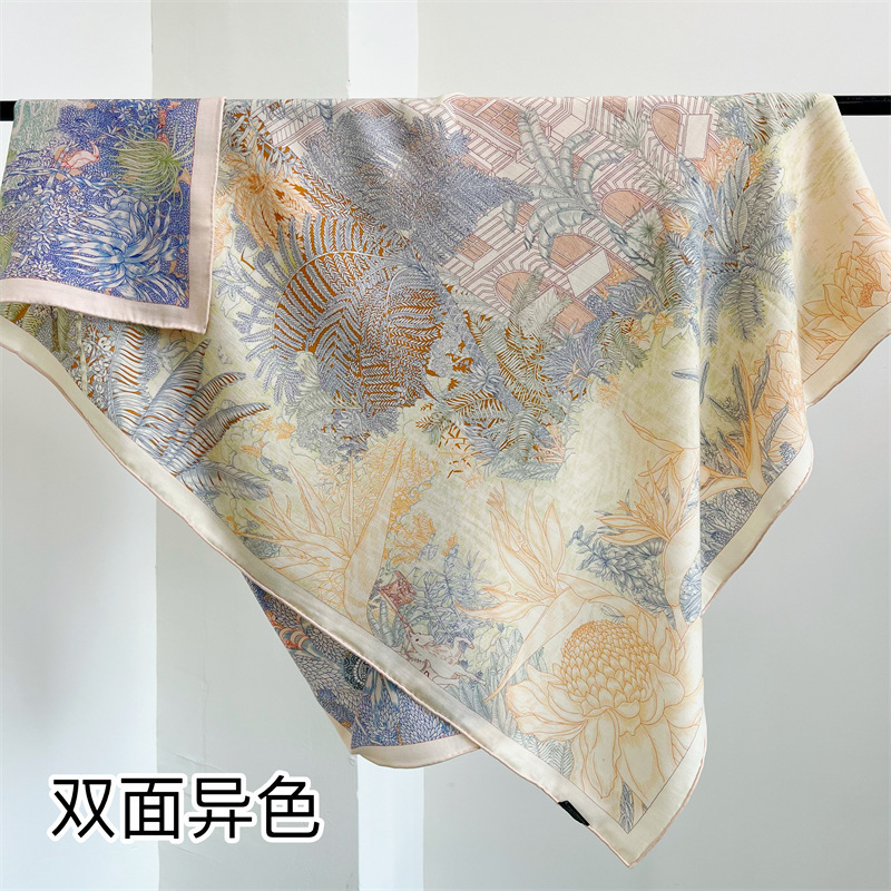 Tropical Rainforest Fubao Double-Sided Silk Wool Large Square Autumn and Winter Warm Velvet Scarf Women's Shawl