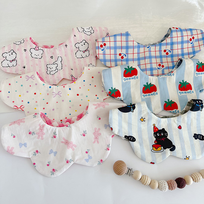 Ins Korean Style New Baby Spit Towel Bib Double-Sided Gauze Baby Newborn Petal Bib Breathable Bib