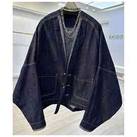 2025秋季宽松休闲高级感蝙蝠袖v领牛仔夹克上衣短外套女