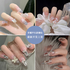 New fake nail patches removable manicure patches butterfly pearl diamond long wearable nails wholesale ins