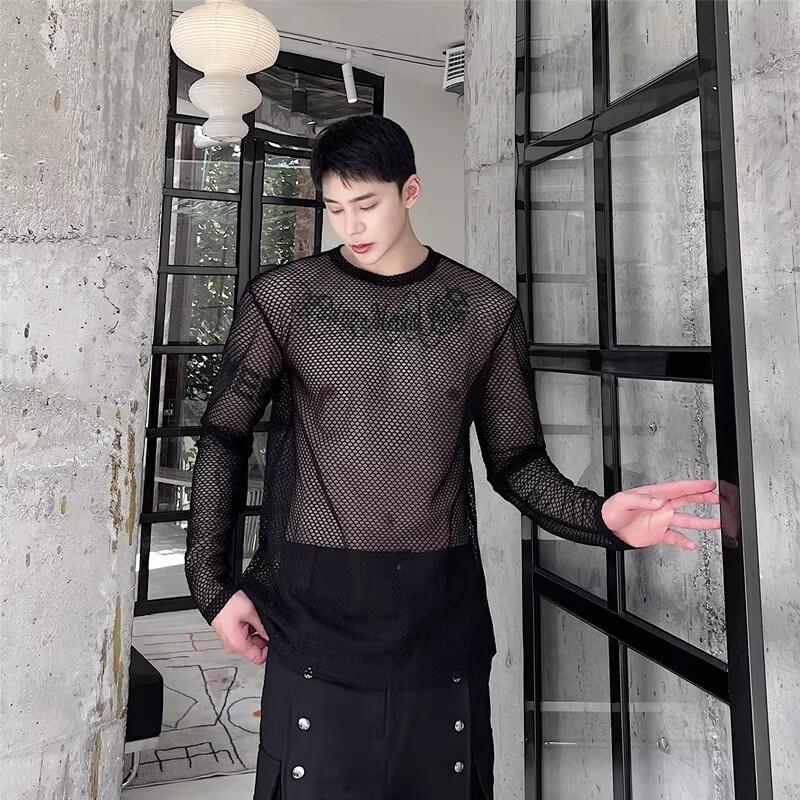 Mesh Hollow-Out Transparent Long-Sleeve T-Shirt Cover-Up, Stylish and Unique Fishnet Design, Foreign Trade Cross-Border Wholesale