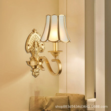 美式全铜客厅壁灯欧式卧室主卧床头灯现代简约轻奢电视背景墙壁灯