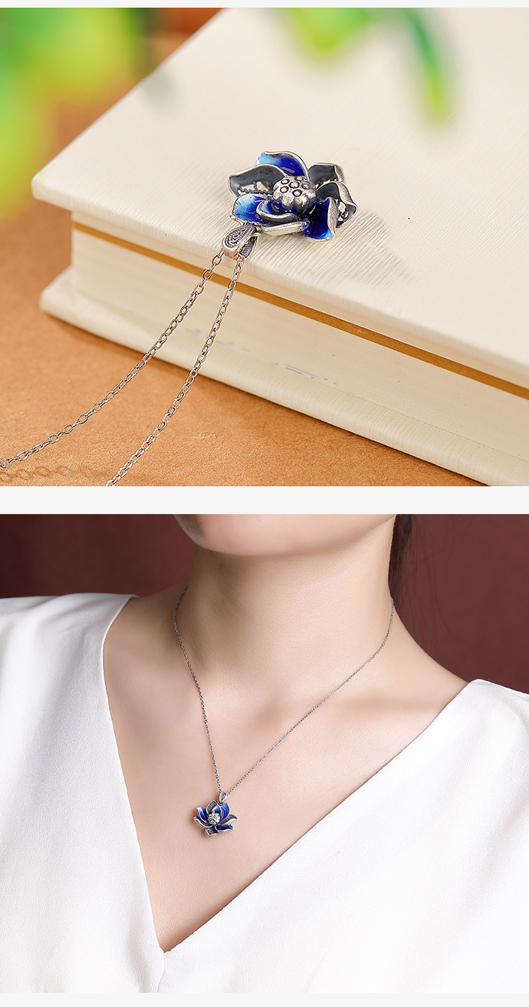 Mặt dây chuyền bạc S999 hình hoa sen rỗng, phong cách dân tộc cổ điển — Mặt Dây chuyền đơn (không có dây chuyền) chi tiết 4