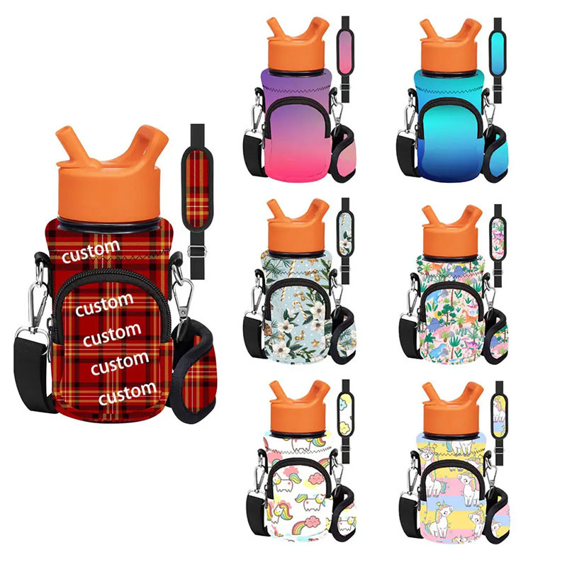 学生儿童水瓶套加厚印字logo保温杯杯套卡通一体斜挎背带水杯袋