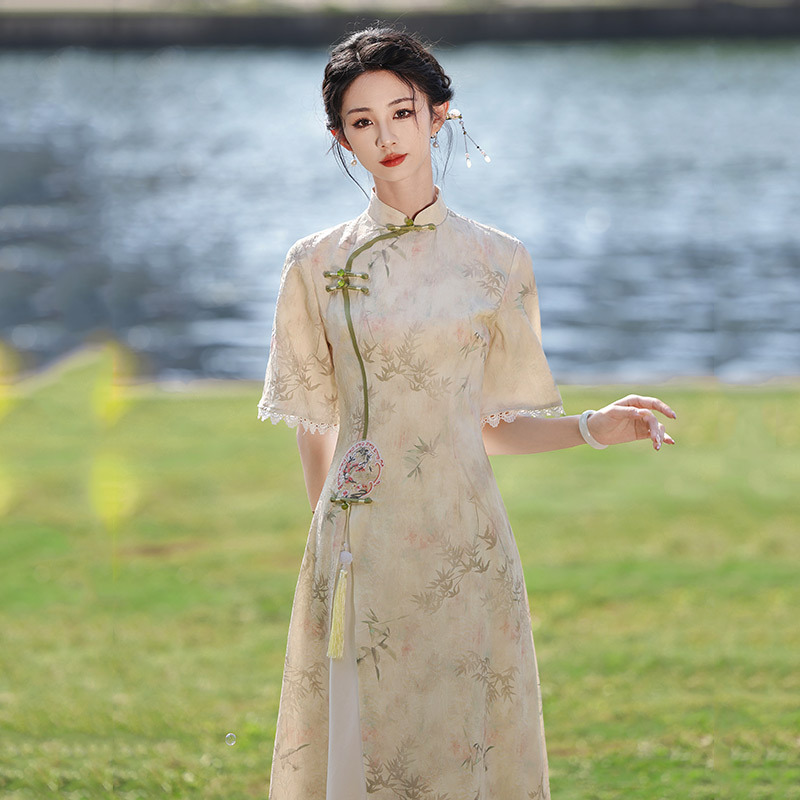 Slimming Audrey-style Modern Chinese Revised Cheongsam 2024 New Youthful Women's National Style Retro Dress Daily Wear