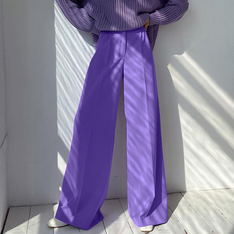 Spring and Autumn Season New Wide Legged Floor Dragging with Straight Drop Feeling Suit High Waist Casual Black Pants_voghion.com