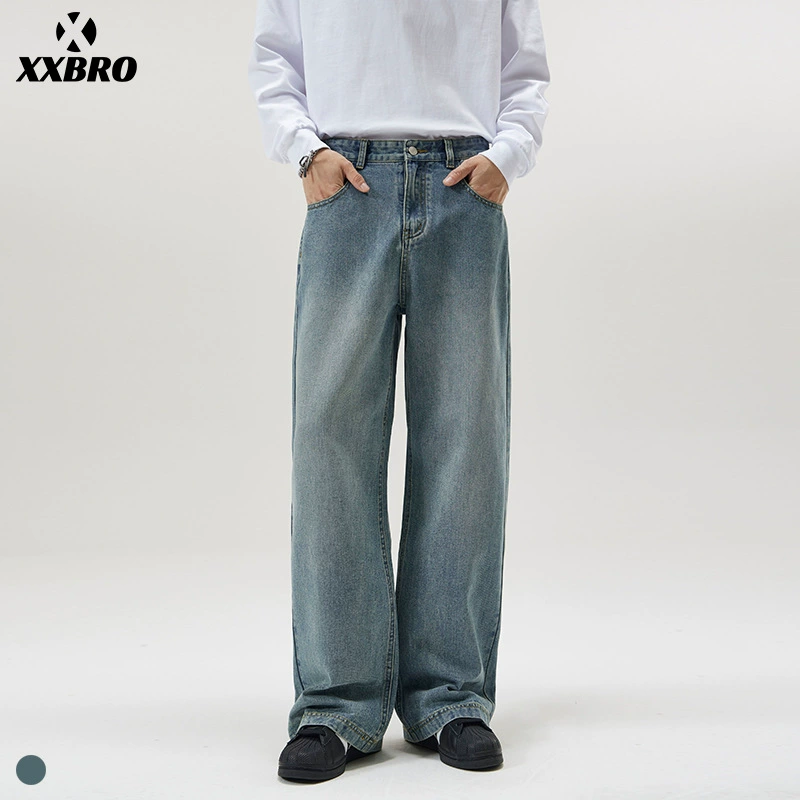 Xxbro мужская одежда #2024 осень новая модная марка ретро минималистская основа светло-синие джинсы дикие прямые брюки