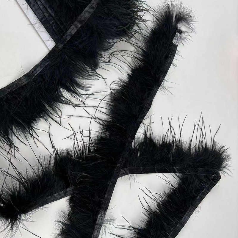 추천 블랙 (칠면조 깃털 + 타조 깃털 천 벨트 약 1 m)