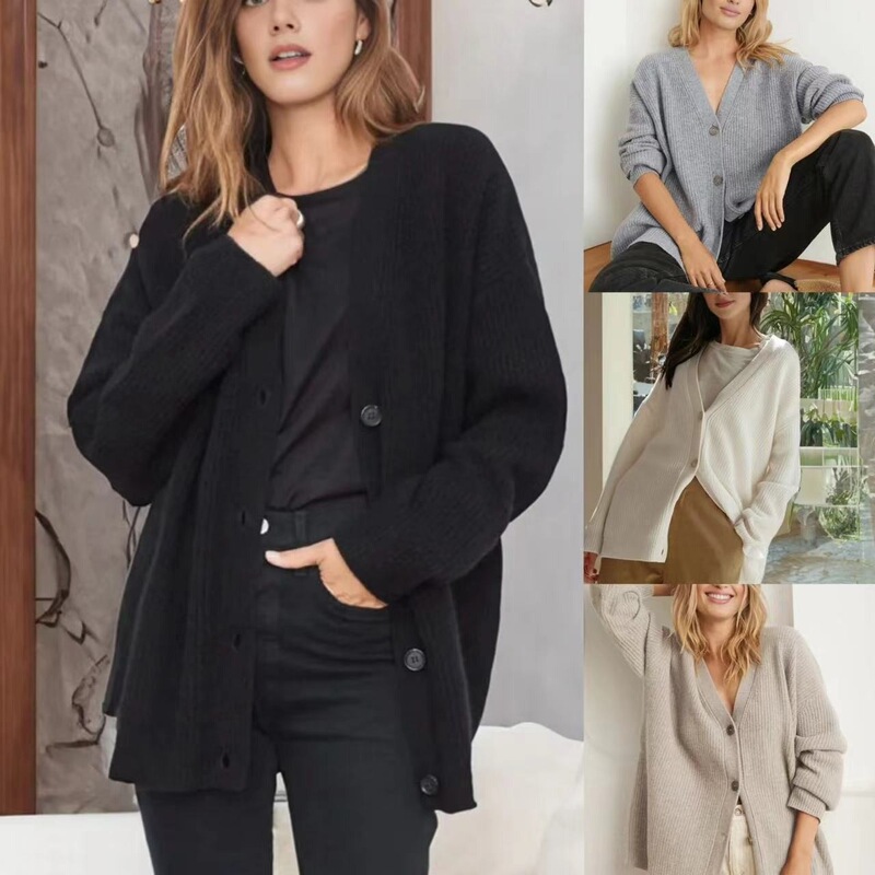 European and American Cross-Border V-Neck Slimming Knitted Cardigan for Women 2023 Autumn New Style Women's Elegant Sweater Coat Top for Women European and American Cross-Border V-Neck Slimming Knitted Cardigan for Women 2023 Autumn New Style Women's Elegant Sweater Coat Top for Women