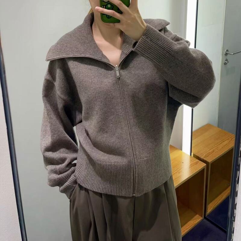 CS Women's Tight Waist Knitted Bomber Jacket Women's Winter Wool Rib Lapel Coat 1200576003