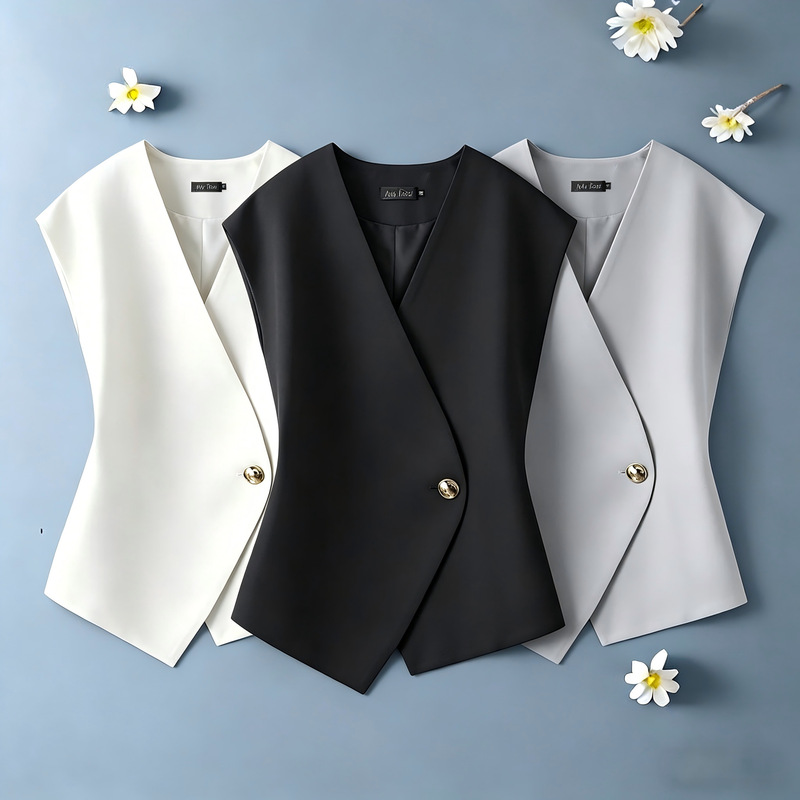Irregular vest suit, new style sleeveless outerwear, versatile vest jacket, spring and autumn top, fashionable and elegant for women Irregular vest suit, new style sleeveless outerwear, versatile vest jacket, spring and autumn top, fashionable and elegant for women