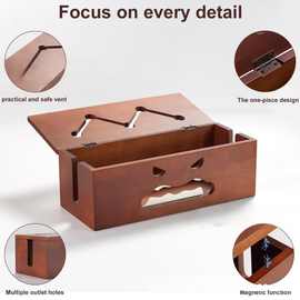 跨境木质小怪兽插线板收纳盒充电线收纳神器家用理线盒桌面集