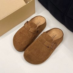 ニッチなデザイン、多用途で快適な包頭ハーフスリッパ、春と秋の新しいレトロな英国スタイルの厚底ビルケンシュトックシューズ