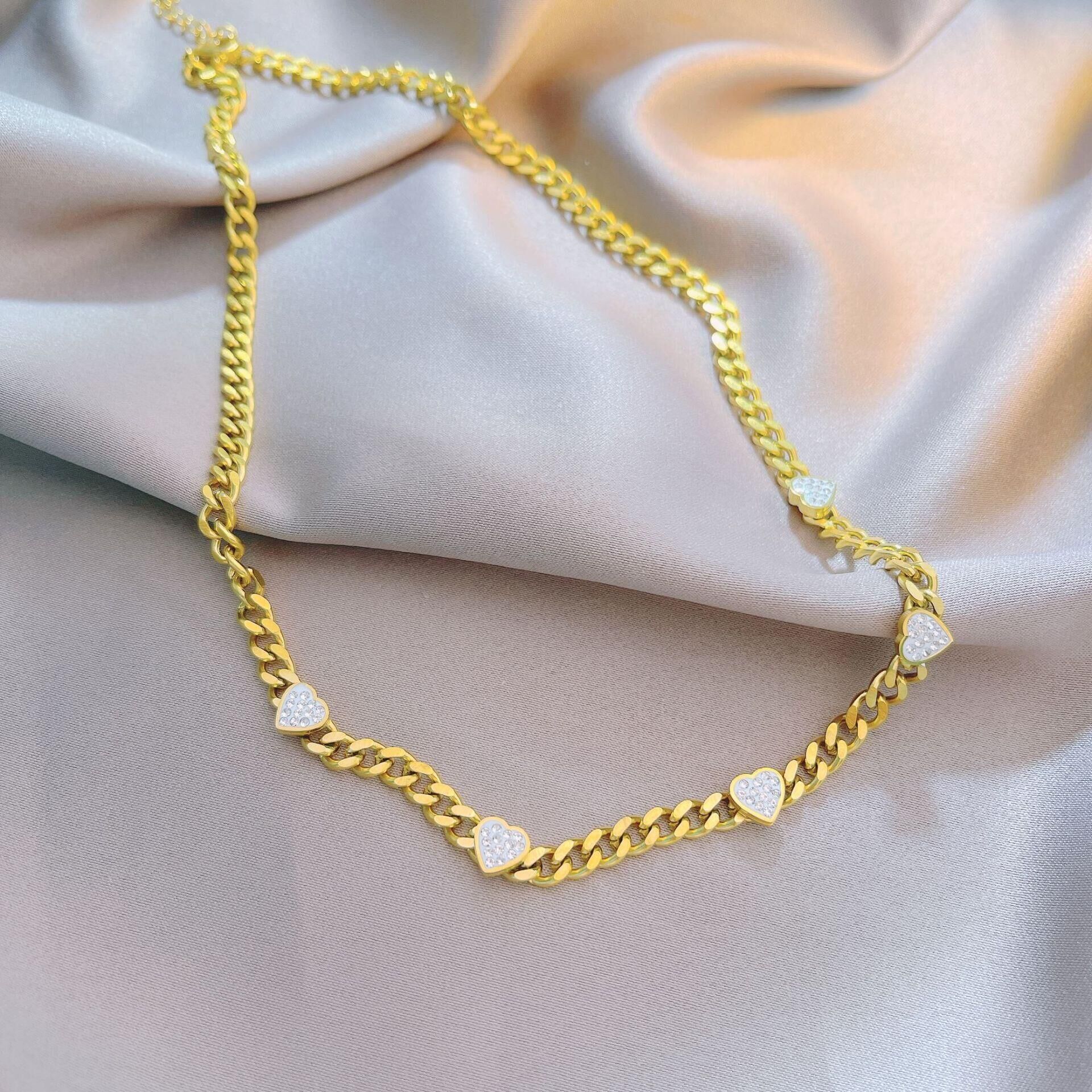 Fashion Heart Shape Titanium Steel Inlay Rhinestones Bracelets Necklace