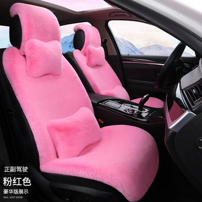 Wool pad, winter rabbit fur plush seat cushion - pink-luxury-edition-for-driver-and-passenger