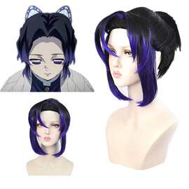 鬼灭之刃假发蝴蝶忍假发cosplay头套 黑色渐变蓝色厂家现货批发