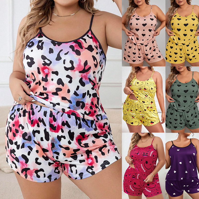 European and American Cross-Border Camisole Shorts Plus Size Oversized Pajamas Loungewear Set Casual Loose Comfortable