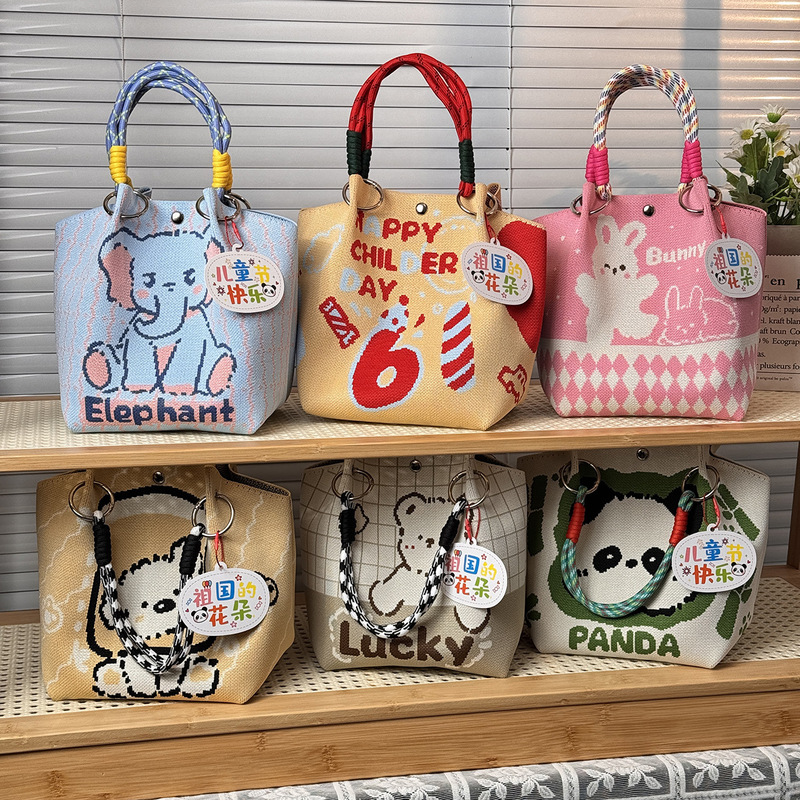 207 Models of Popular Cross-Border Small Square Bags, Knitted Portable Large-Capacity Lunch Bags for Work, Commuting, and Gift Bags
