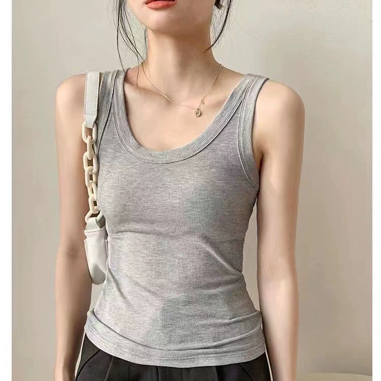 С sleeveless Tank Top с встроенными чашками, базовая футболка весна–лето, легкая дышащая