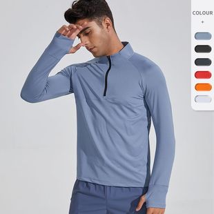 Men's Spring and Autumn Fitness Long-sleeved T-shirt Quick-drying Clothes Basketball Running Yoga Sportswear Half-zipper Slim-fit Training Clothes