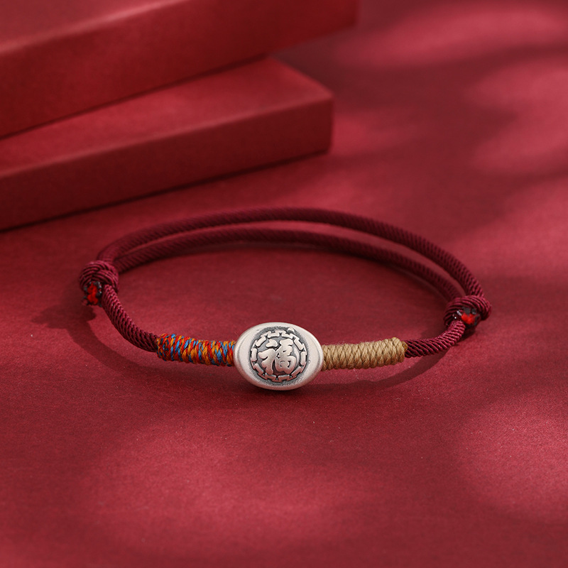 2025 nuevo 999 pie de plata Fu caracteres cuerdas de mano para hombres y mujeres año de la vida año de la serpiente tejido a mano pulsera de cuerda roja