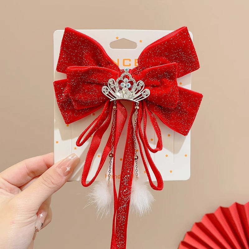 11 Red flash Crown hair Ball Ribbon hair clip